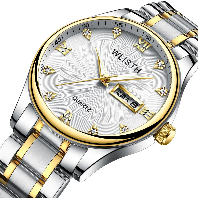 

MEN'S Watch Korean-style between Gold Simple MEN'S Watch Quartz Watch Fashion Night Light Waterproof Casual Double Calendar Stee