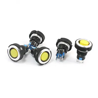 

5 Pcs 24V 22mm Panel Mounting SPDT 5Pin Locking Yellow Lamp Push Button Switch