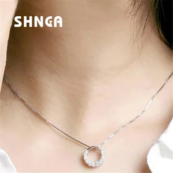 

Simple Fashion Round Shape Real 100% 925 Sterling Silver Crystal Choker Necklaces For Women Anti-Allergy BN080