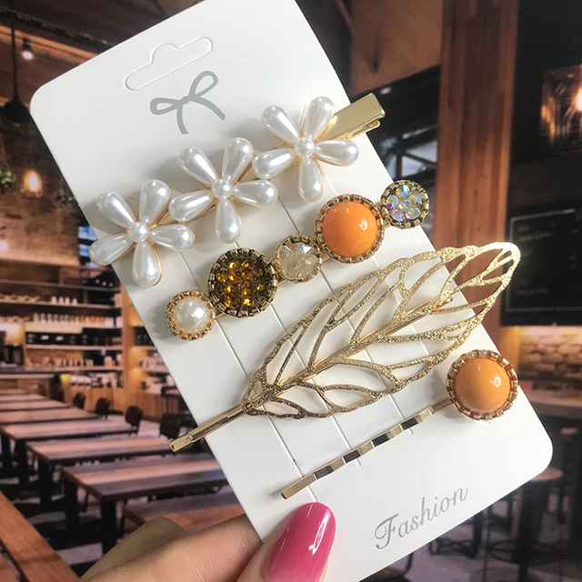 Pearl Crystal Acrylic Hair Clips Set for Women Retro Geometric Barrettes Hairpin Girl Hair Accessories Fashion Jewelry