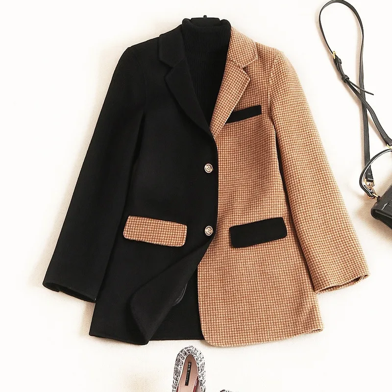 80% Wool Coats and Jackets Women Turn-down Collar Single Breasted Asymmetry Abrigos Mujer Elegante Womens Coats Winter