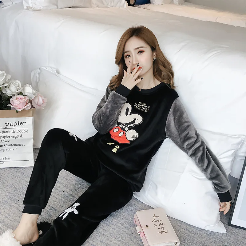 

Cute Cartoon Women Winter Keep Warm Pajamas Set Pyjamas Suit Comfortable Flannel Sleepwear Nightwear Casual Full Soft Homewear