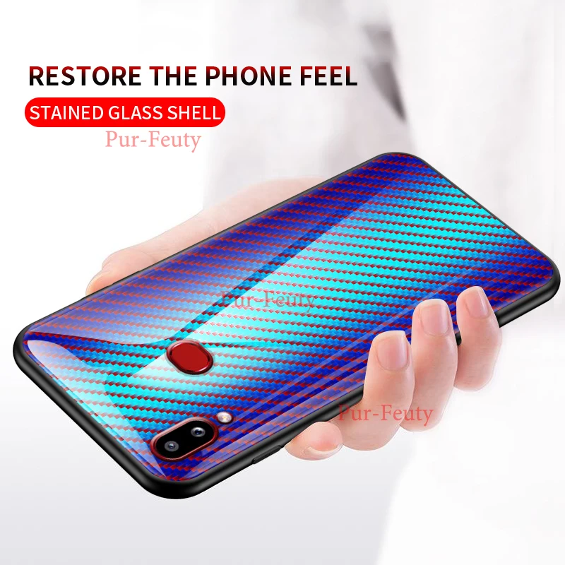 Для samsung Galaxy A10S SM-A107F SM-A107FD углеродное волокно текстура стекло гибридный мягкий силиконовый чехол для samsung A 10S чехол для телефона