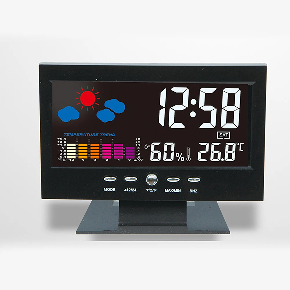 

Large Color Screen LCD Digital Alarm Table Clock Desktop Weather Forecast Snooze Temperature Humidity Backlight Alarm Clock