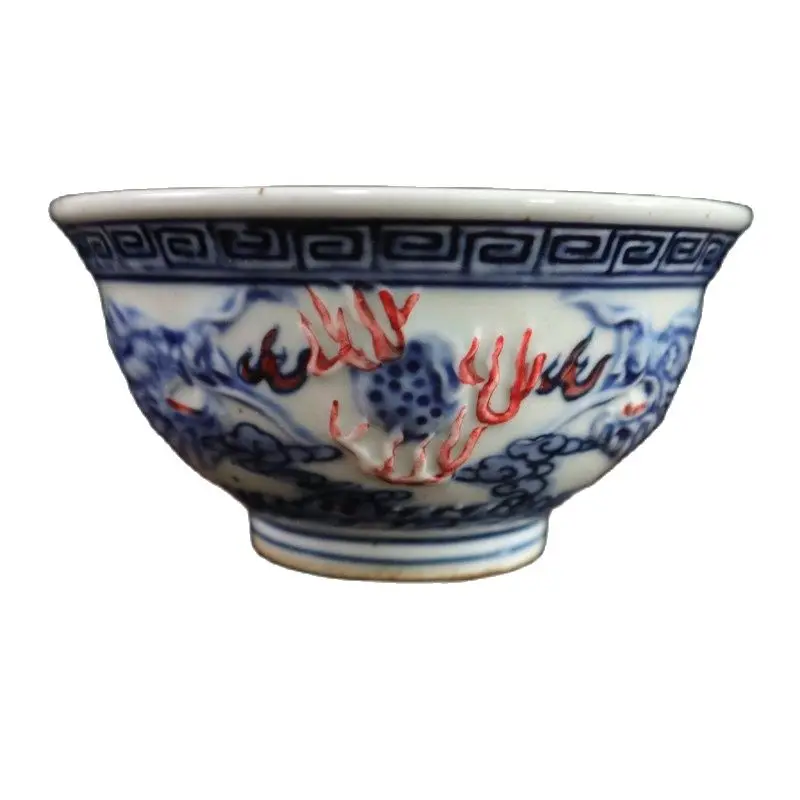 Jingdezhen Articoli In Ceramica Blu E Bianco Underglaze Red Relief Double Dragon Pattern Bowl Collection Ornamenti