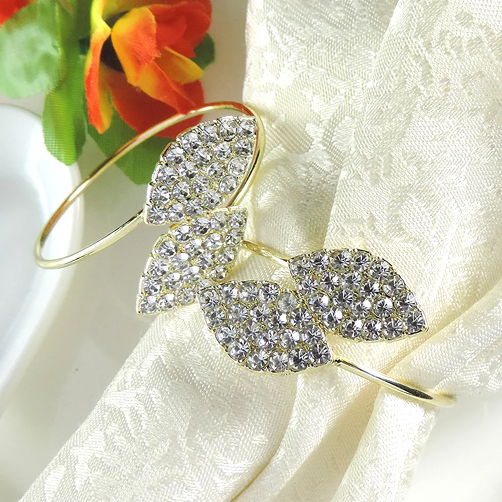 10 PCS/SET Banquet Holder Serviette Hotel Leaves Shape Decoration Home Rhinestone Shiny Buckles Napkin Rings Wedding Dinner Belt