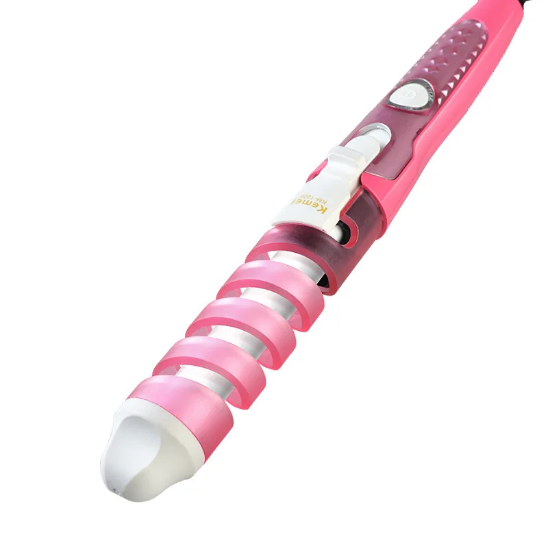 Kemei KM-1026 Professional Electric Hair Curler Roller Spiral Curling Iron Wand Ceramic Coating Fashionable Wavy Hairstyle Tools - Цвет: Розовый