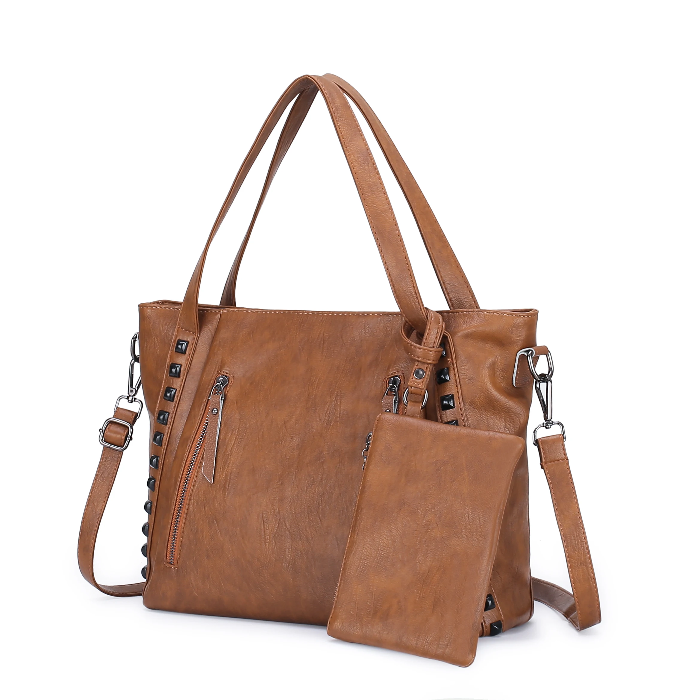 2 шт./компл. женская мягкая кожаная сумка большой емкости женская сумка через плечо дизайнерские сумки-шопперы для женщин с сумочкой - Цвет: Brown