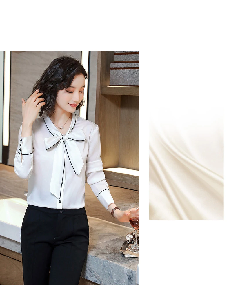 Новая модная шелковая блузка из тутового шелка Осенняя женская рубашка из натурального шелка с длинными рукавами шелковая Осенняя блузка#11260