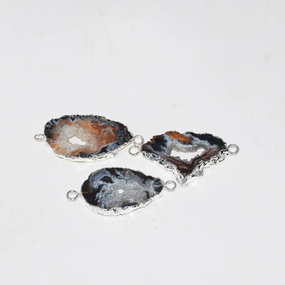 Натуральный срез Geode Druzy каменный разъем femme серый большой золотой ободок плиты отверстие кулон agates Druzy кулон для женщин аксессуары