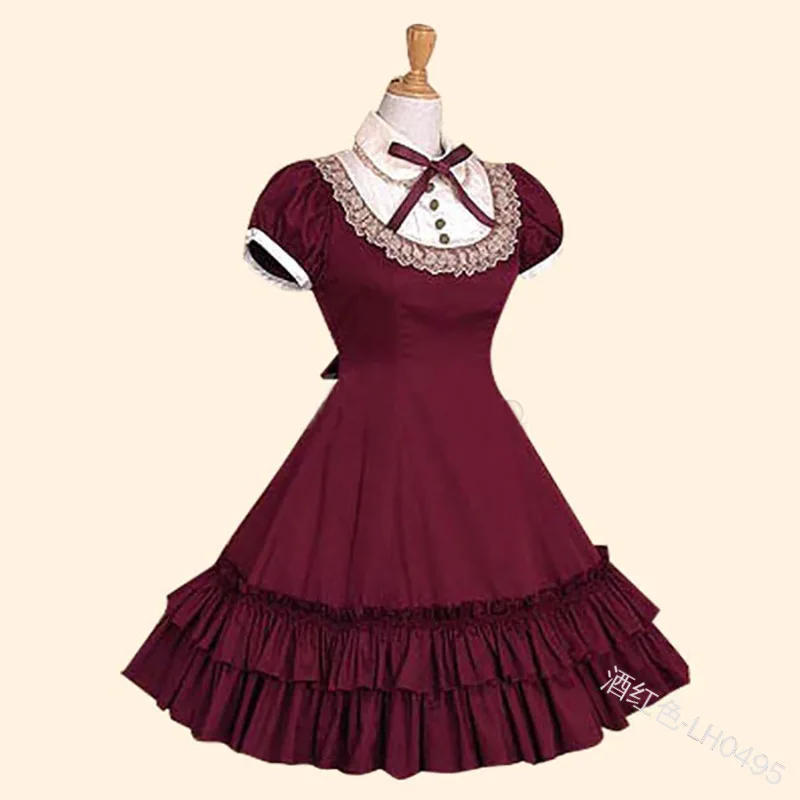 WEBPEL женское платье в стиле Лолиты, с бантом, в винтажном стиле, с коротким рукавом, милые, модные, свободные, с оборками, женские платья - Цвет: red