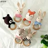 BPA Free Crochet Wooden Ring Baby Teether Safe Cute Animal Rattle Chewing Teething Nursing Soother Molar Infant Toy Accessories 1