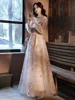 Precioso vestido de novia de manga larga con cuello alto champán, lentejuelas bordadas, línea A, vestido Formal de noche para fiesta de boda ► Foto 3/6