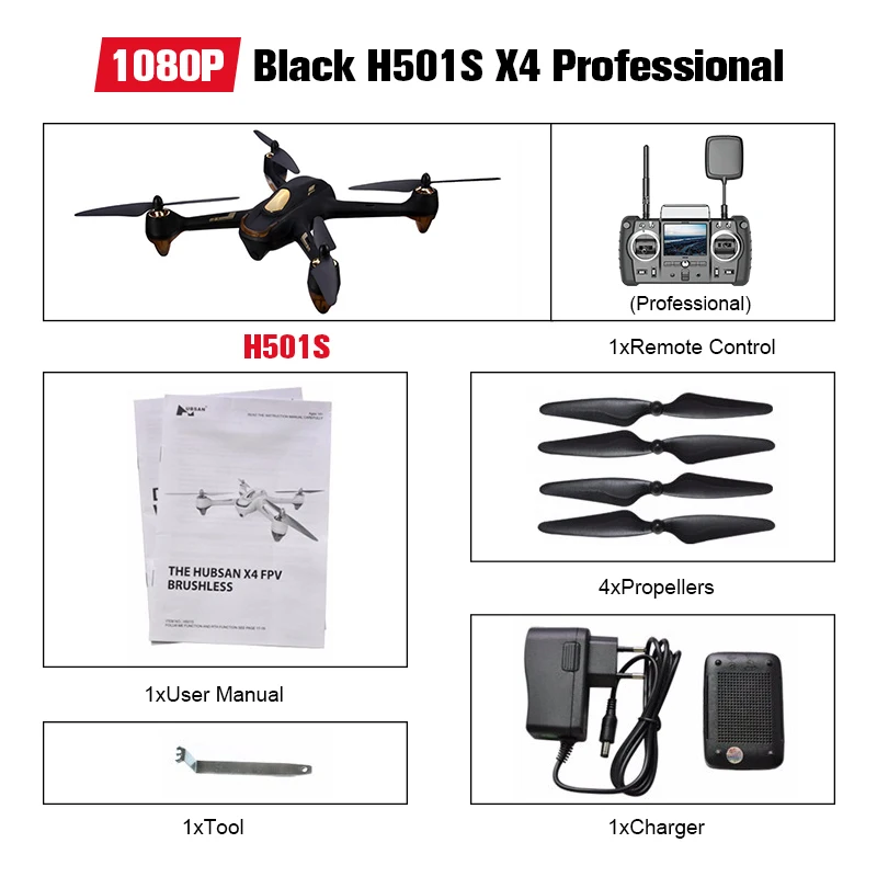 Hubsan H501S H501SS X4 Pro 5,8G FPV Бесщеточный W/1080 P HD Камера gps RTF Follow Me режим Quadcopter для радиоуправляемых вертолётов дронов - Цвет: Black Professional