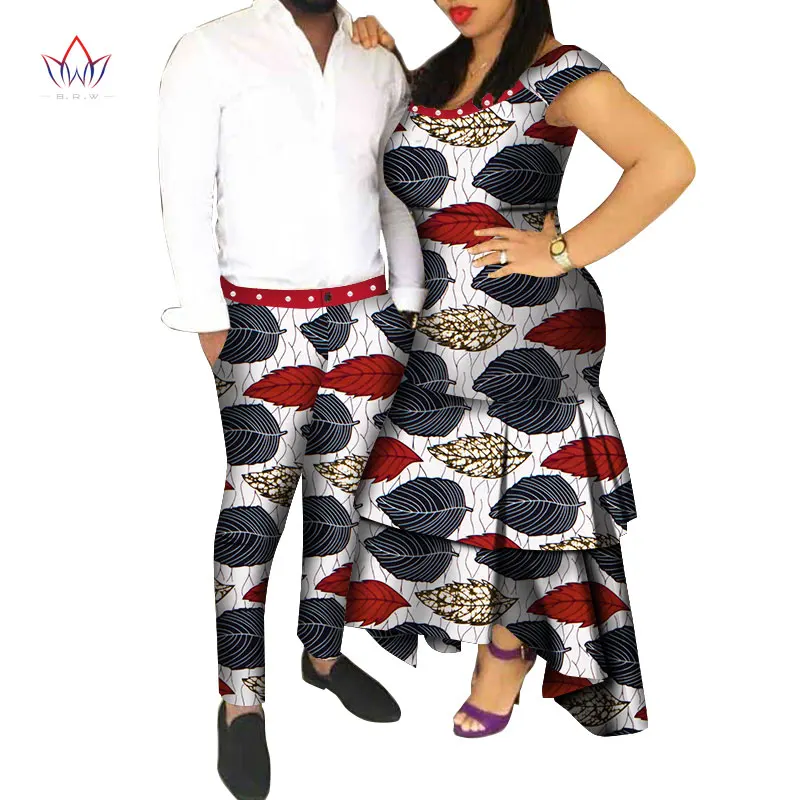 Африканская стильная одежда для пар для милых влюбленных Базен длинное женское платье и мужские брюки Дашики размера плюс свадебная одежда WYQ180 - Цвет: 23