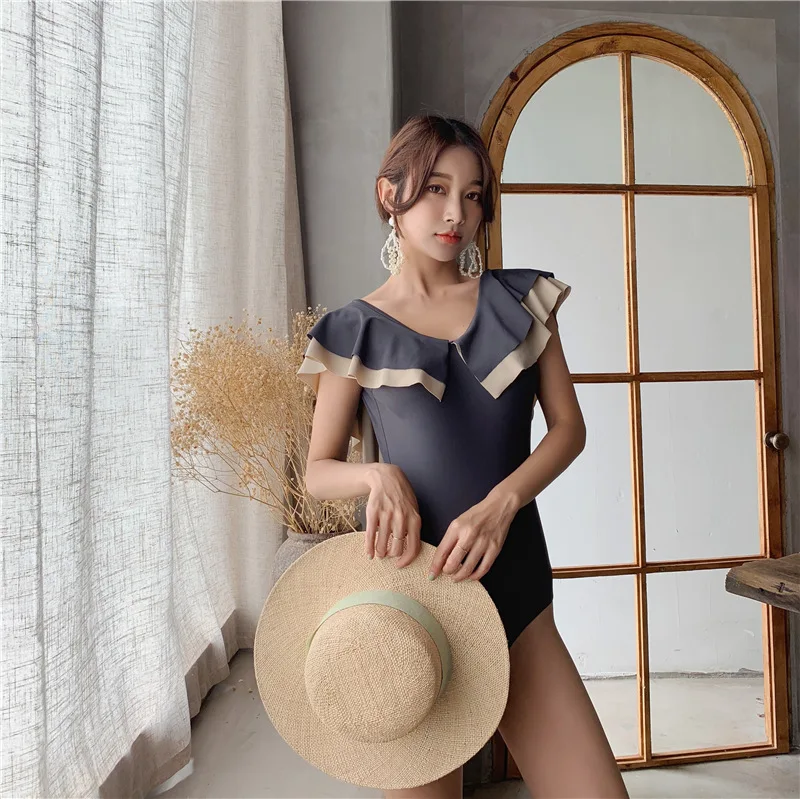 

One Piece Bathing Suit Whole Swimsuit Bikini Lady's Swim Wear Women Bikinis Female 2019 Ladies Leaf Korean Solid Polyester