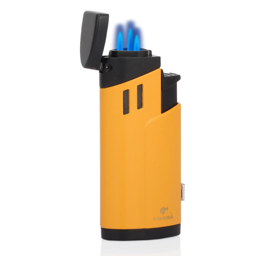 

COHIBA Butane Gas Cigar Lighter 3 Torch Flame Cigarette Lighter Portable Refillable Cigar Accessories with Gift Box