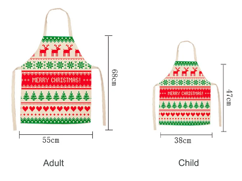Parent-child Kitchen Apron Merry Christmas Snowflake Deer Printed Sleeveless Cotton Linen Aprons for Kid Men Women Home Cleaning