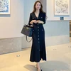 Black Korean Single-breasted Long Dress Women Long Sleeve V-neck Mermaid Dresses Elegant Fashion Ladies Vestidos Femme 2022 ► Photo 2/6
