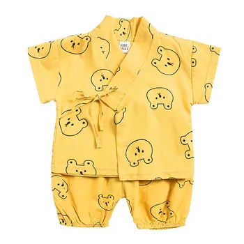 

0-4T Newborn Japanese Baby kimono Tracksuit Cartoon pants+tops Kids Boy Print Cotton Boy Kids Clothing Set Child Infant Clothes