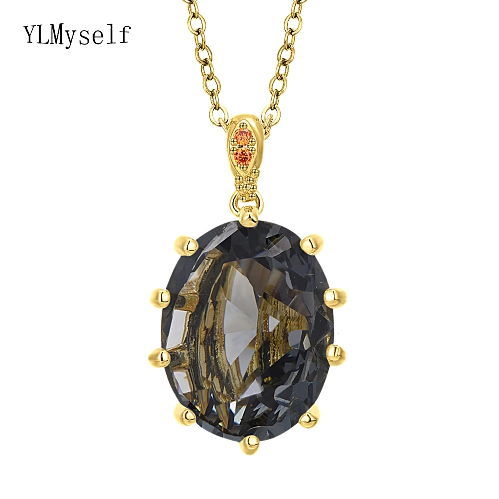 

Brass 18*14 mm Oval Pendant Pave Sparkly Purple/White/Black Zircon With Long Chain Trendy Women's Jewelry