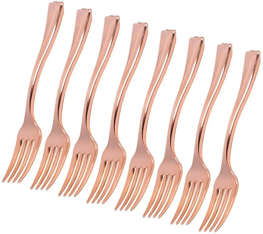 Rose Gold Disposable Mini Forks Fruit Dessert Pudding Forks Plastic