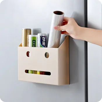 

Multifunction Kitchen Plastic Wrap Holder Wall-mounted Refrigerator Side Storage Container Houseware Kitchen Organizer Rack Grid