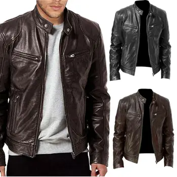 

Men Fake Fur Leather Jacket Men Slim Fit Warm Coat Motorcycle Lambskin Standing Collar Genuine Leather Coat