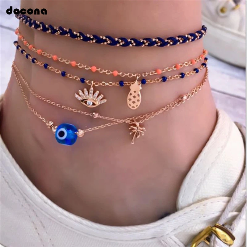 Женский многослойный ножной браслет docona Boho Fish Pineapple Eye Tree украшенный бусинами с