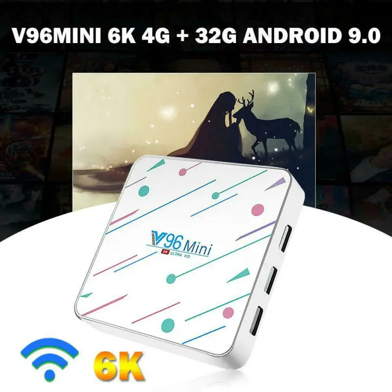 V96 6K Android 9.0 Smart TV Set-top Box 4G+32/64/128G WiFi BT TV Box Media Player US/UK/EU/AUPlug V96 6K Android 9.0 Smart TV Set-top Box 4G+32/64/128G WiFi BT TV Box Media Player US/UK/EU/AUPlug
