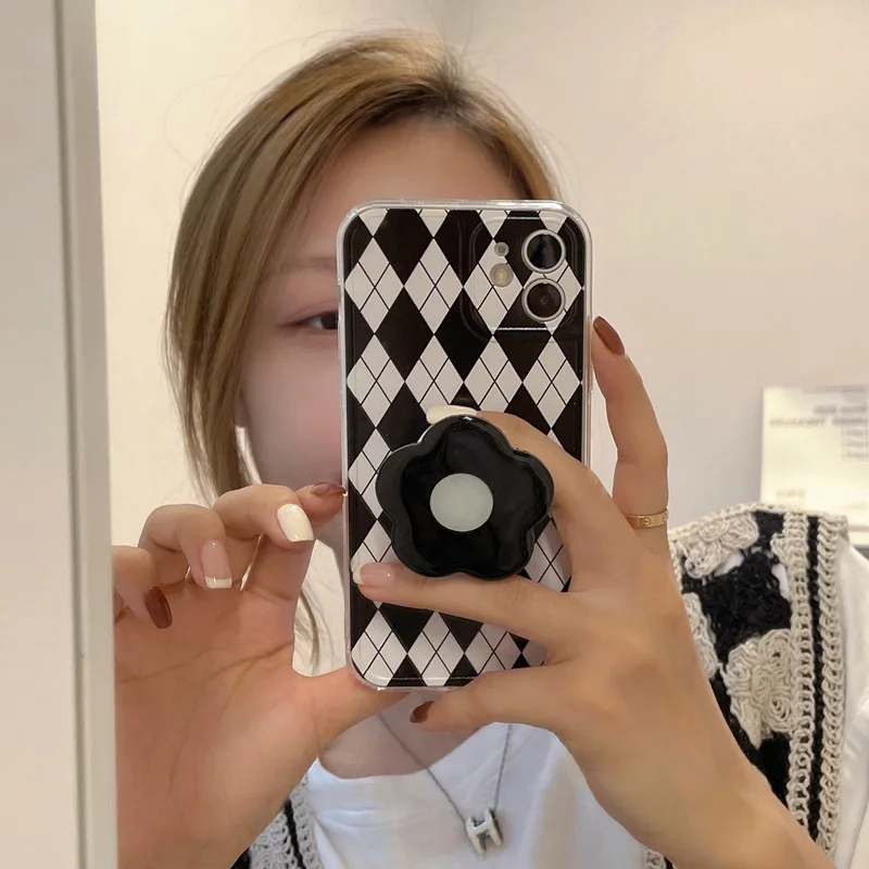 Fashion Retro black white Grid rhombus Phone Case For iPhone 12 Pro Max 11 New Hot TPU Cover Mini 2021 | Мобильные телефоны и