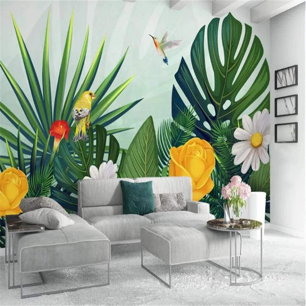 

Milofi custom 3D large wallpaper wallpaper medieval hand-painted tropical forest color parrot background wall painting