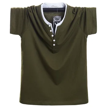 

Plus Size 6XL 7XL 8XL 95% Cotton Henry Collor Orange Green Purple Casual Short Sleeve T-Shirt Men Elastic 130kg 140kg 150kg