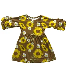 ; сезон осень-весна; детская одежда для маленьких девочек; молочный шелк; желтый подсолнух; платье с оборками и рукавами 3/4; изысканное платье до колена с цветочным рисунком