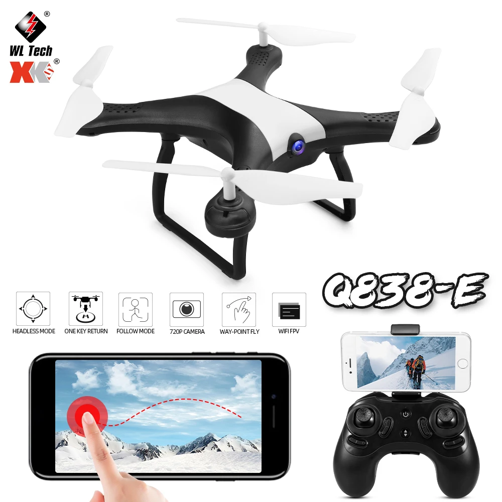 

WLtoys XK Q838-E RC Drone with Camera 720P Wifi FPV Smart Follow RC Quadcopter Helicopter for Beginner Grey / Red Available