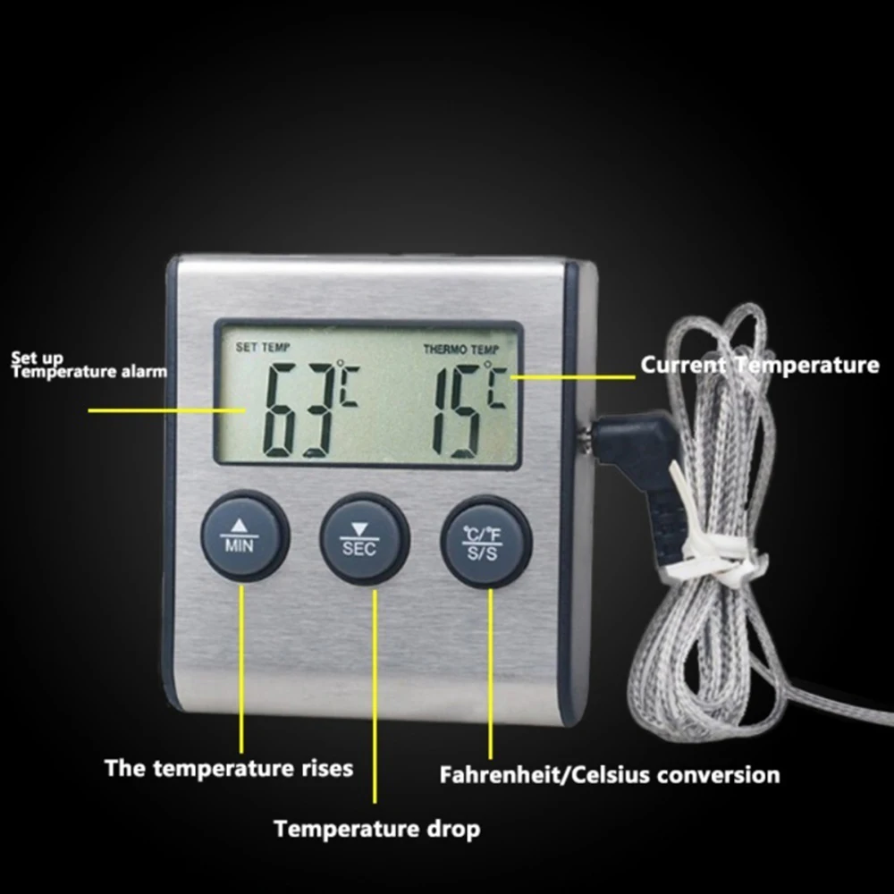 Термометр для приготовления пищи, игла, прочный зонд, термометр из нержавеющей стали, кухонный термометр, пластиковая духовка