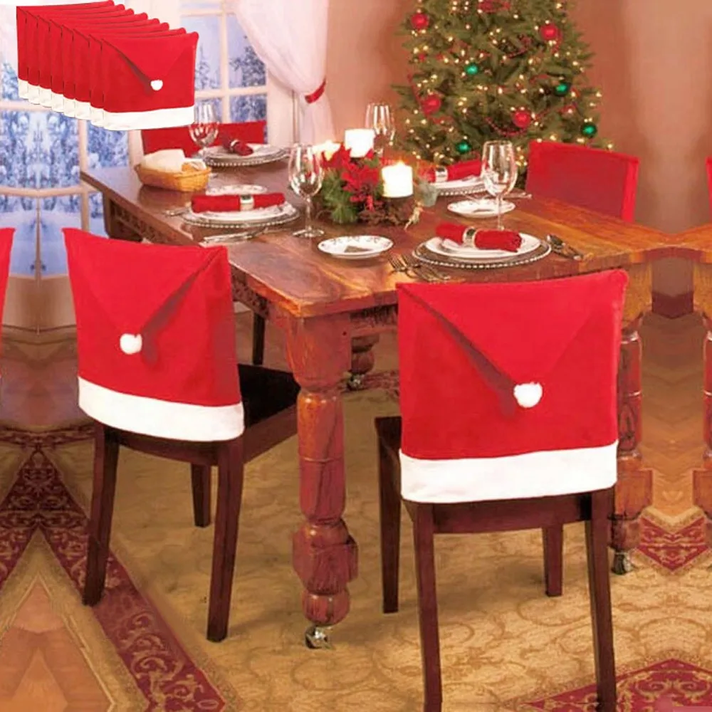1/2/10 шт. Рождество чехол для спинки стула decoracion с утолщённой меховой опушкой, Санта-Клаус и изображением Красной шляпы, рождественские украшения для дома год Декор Xmas