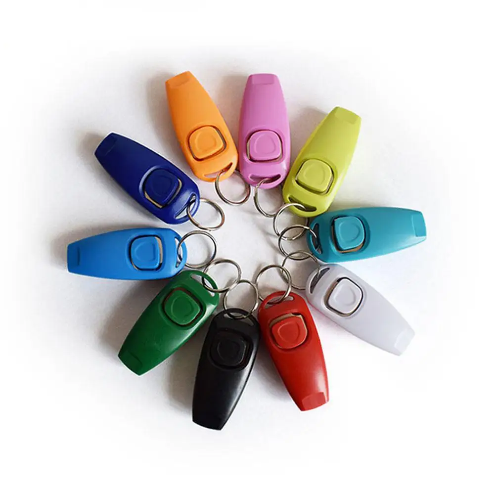 2 in 1 Multi-function Pets Clicker Whistle Dog Trainer Clicker with Keyring Pet Puppy Trainer Dog Flute +