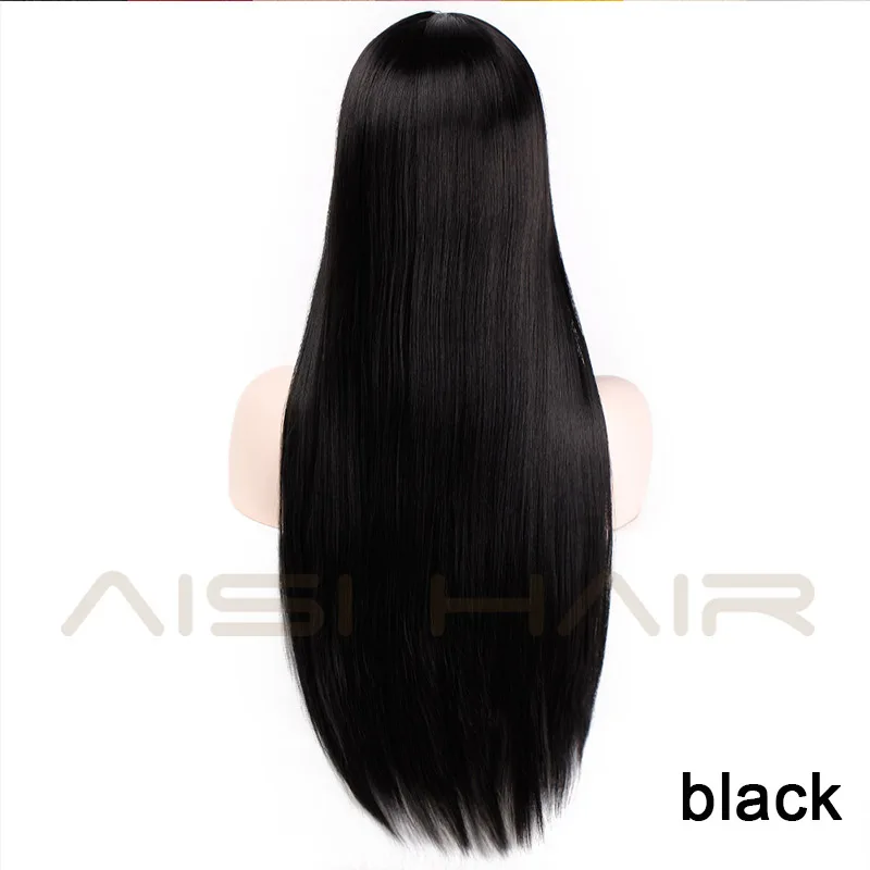 AISI светильник для волос розовый синтетический парик на кружеве Длинные прямые парики для черных женщин средняя часть черный красный парик для косплея 13x4 - Цвет: black