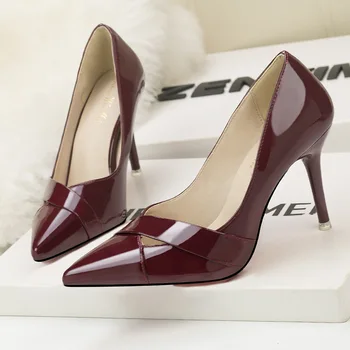 

Women Shoes Sexy Patent Leather High Gladiator Heel Walking Zapatos Slim Shallow Point Toe Ladies Pumps Comfy Insole Women Pump