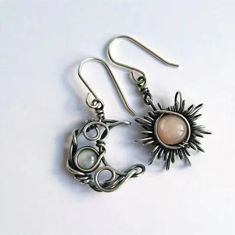 Sun Moon Earrings Retro Silver Color Crystal Drop Earrings Women Female Boho Fashion Jewelry Gift Popular Earring