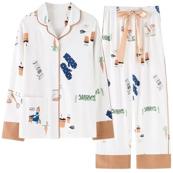 

Cotton Pajamas Women'S Spring And Autumn Long Sleeve Pants Cartoon Lovely Home Wear Set 2020 NEW