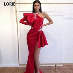 LORIE Women's Evening Formal Dresses Mermaid One Shoulder Sweep Train High Split Prom Dress Lace Applique Ruffles Party Gowns