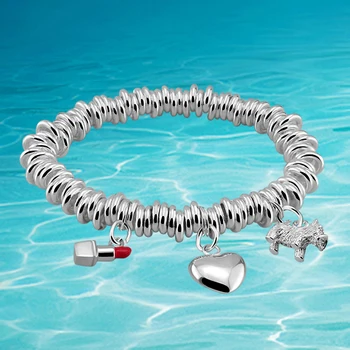 

925 sterling silver round circle bracelet for women, mobile phone heart-shaped dog drop ornament European fashion jewelry