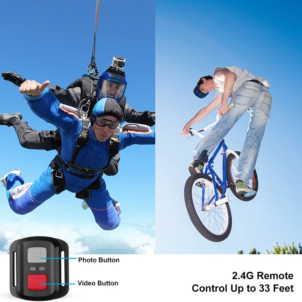 Kebidumei New 4K Action Camera WIFI 2.0" Screen HD Mini Waterproof Sports DV Camera with Remote Control for Swimming Surfing