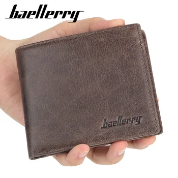 

New Baellerry Genuine Cow Leather Men Wallets High Quality Short Desigh Card Holder Male Purse Vintage Photo Holder Men Wallets