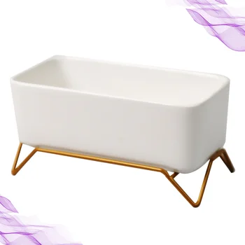 

Rectangular Flowerpot Ceramic Iron Base Planter Delicate Flower Pot Creative Succulent Pots for Home Garden Office Shop