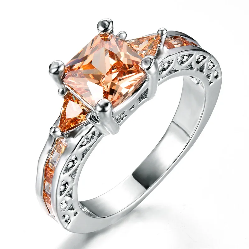 Elegant Crystal Pink Stone Silver Ring - Luxury Engagement & Wedding Jewelry