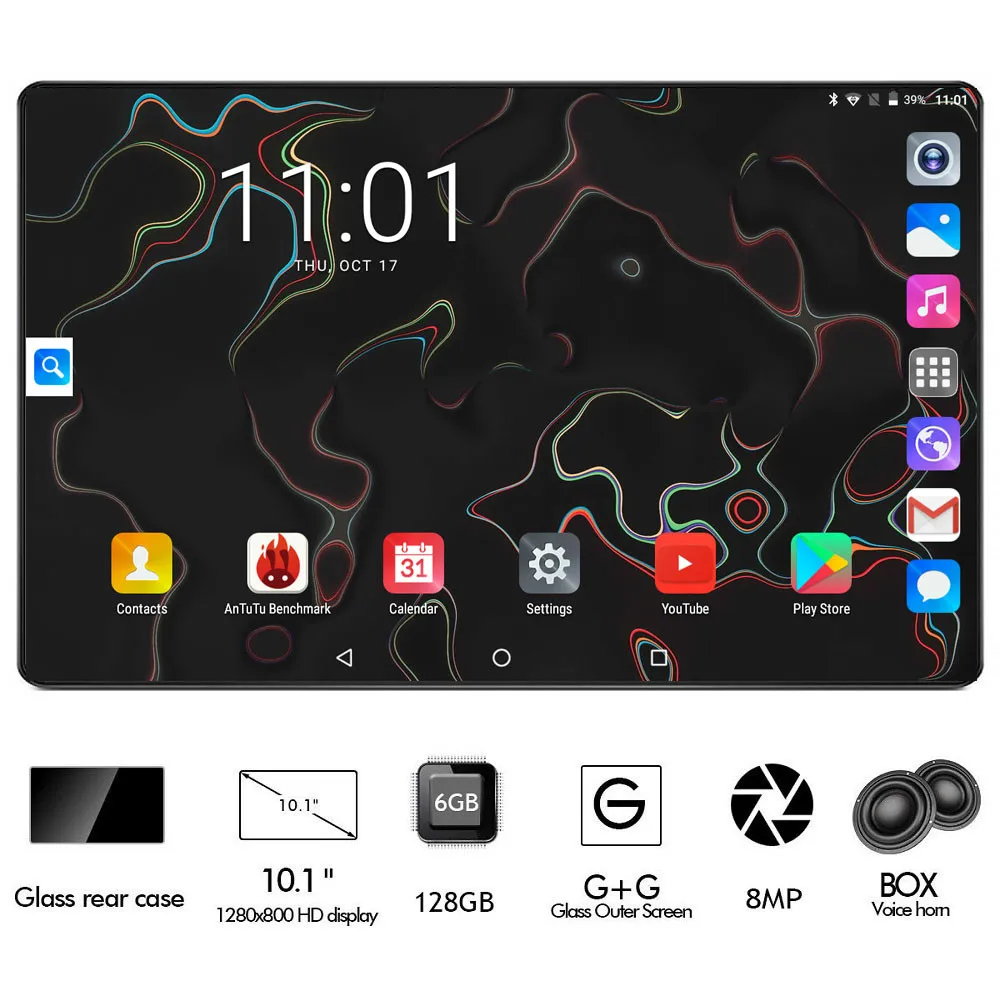  2020 Black 6GB RAM 128GB ROM Gaming Tablet Octa Core 10 inch 8MP 1280x800 Full Screen Dual 2.5D Gla