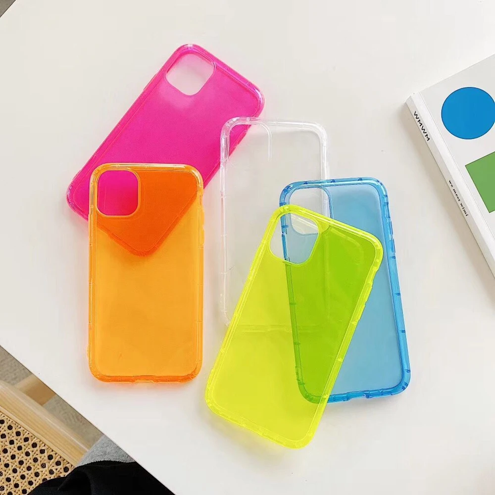 Fluorescente à Prova de Choque Case de Telefone para o Iphone xr x xs 7 8 Mais se 2021 Neon Case Tpu Limpar Telefone Capa 100pc Cor 11 Pro Max 19 100pc Cor Fluorescente À Prova de Choque